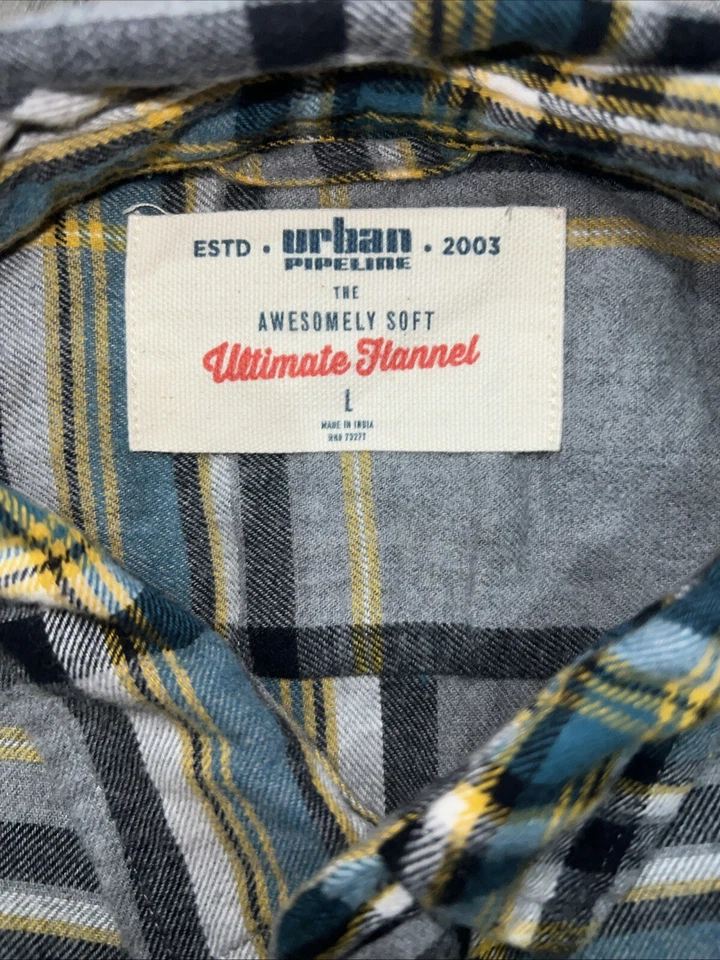 Urban Pipeline мальчиков серый, зеленый и желтый клетку длинным рукавом кнопка рубашка - Изображение 3 из 4