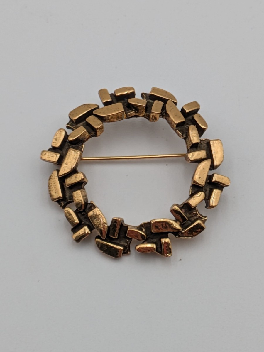 Vintage ROBERT ZENTALL Brutalist Metal Abstract Brooch Gold Tone