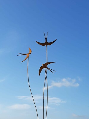 Cuffy's Metall Dreifach Schwalben Vögel Skulptur Garten Deko 