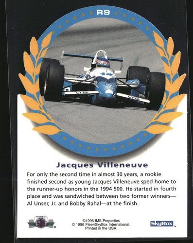 1996 Skybox - Jacques Villeneuve - R9 - Indy 500 - Picture 2 of 2