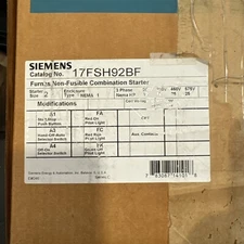 SIEMENS NON-FUSIBLE COMBINATION STARTER 17FSH92BF-NEW