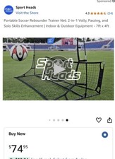Portable Soccer Rebounder Trainer Net: 2 In 1 Volley, Passing 7ft X 4ft