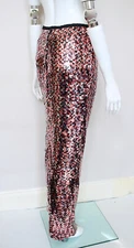 New MCQ ALEXANDER McQUEEN coral red silver sequin pencil skirt UK10 IT42 US6 F38