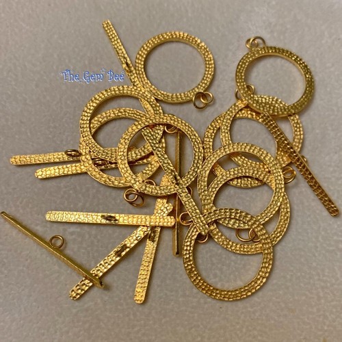 18k Yellow Gold 12.5 15 18mm Large Circle Fancy Hammered Texture Toggle Clasp - Picture 8 of 11