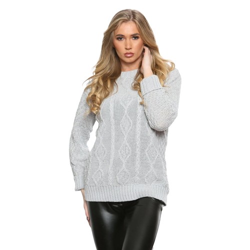 Womens Long Sleeve Cable Knitted Crew Neck Jumper Womens Sweater Chunky Top 8-18 - Picture 9 of 45