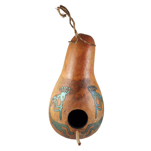 Hand Painted Signed Kokopelli Hanging Gourd Birdhouse