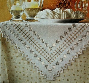 Alt Rar Stickanleitung Weihnachtliche Hardanger Stickerei Decke In Weiss Gold Ebay