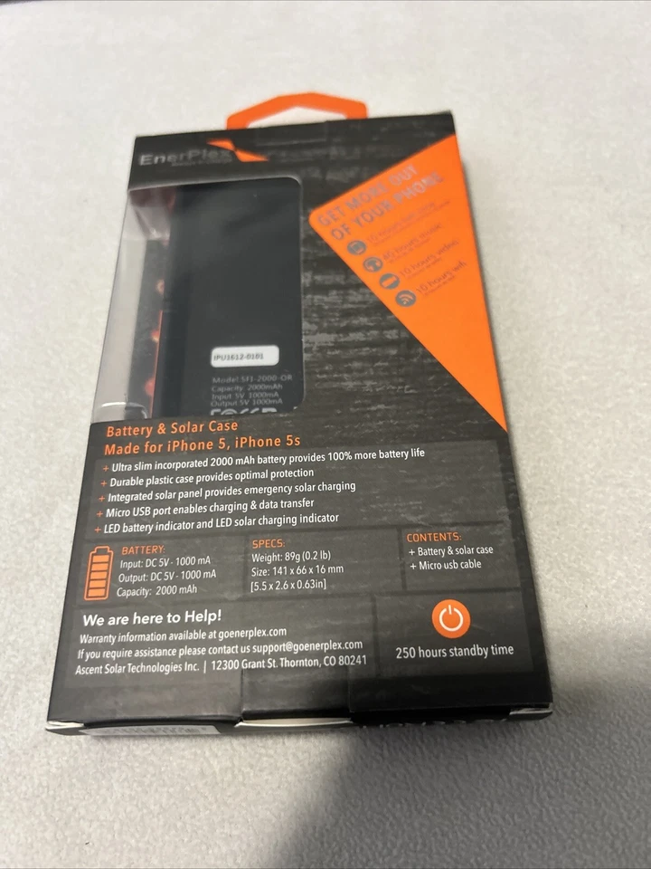 Batería Enerplex Surfr y Funda Solar iPhone 5/5s Naranja, 2000 mAh Foto 3 de 4