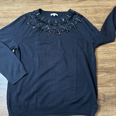 RSVP by Talbots Womens Pullover Sweater XL Black Beaded Neckline Rayon Preppy