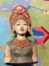 Rare one of a kind hand carved Indian oriential women with flower head dress 