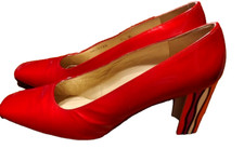 Vintage Stuart Weitzman Red Patent Pumps Heels Multi color heel 7 1/2 EUC