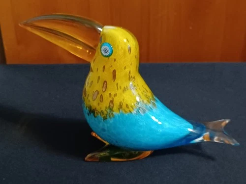 New ListingBeautiful Vintage Franco Moretti TOUCAN Teal Blue Yellow Gold Murano Glass 1970s