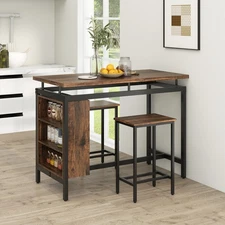 3-Piece Dining Table Set Bistro Table & 2 Bar Stools w/ 3-Tier Storage Shelf