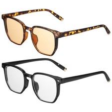 2pcs Sunglasses for Women Men, PC Square Sunglasses, Tan  Transparent