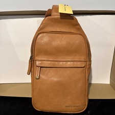 NWT Marta Ponti Leather Sling Bag Crossbody Pack Purse Backpack Cognac Brown