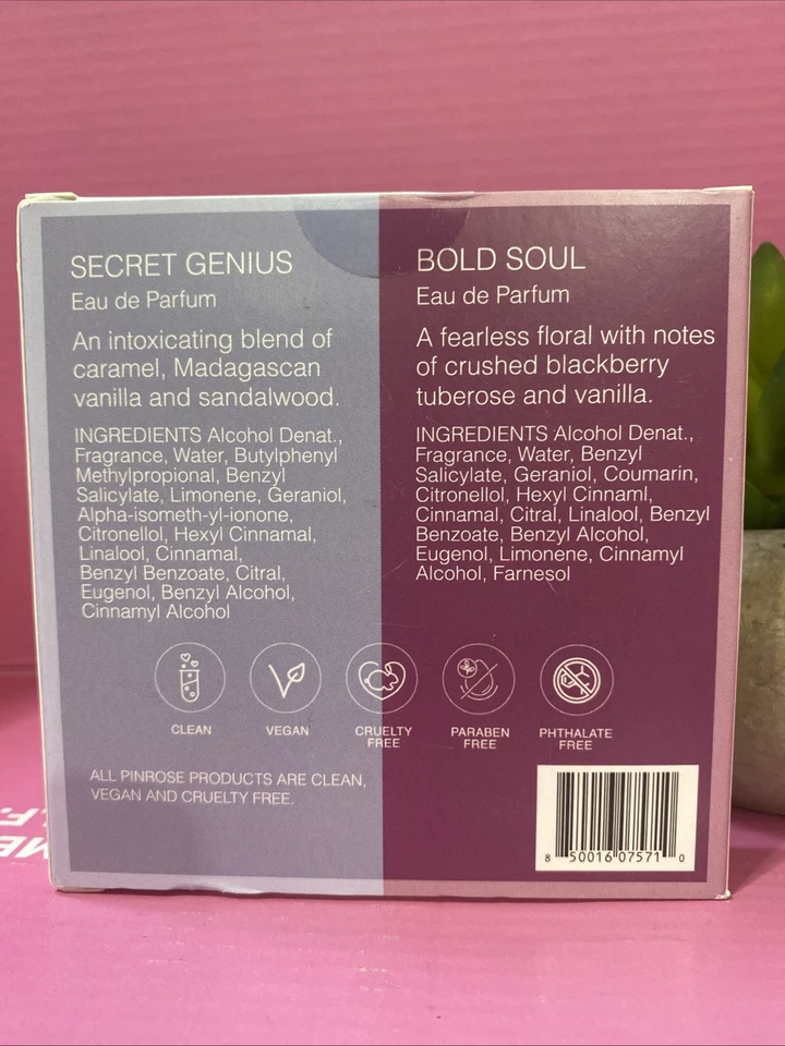 Pinrose SECRET GENIUS + BOLD SOUL Perfume Discovery Set 2 x 0,3 oz - Nuevo en caja Foto 2 de 3