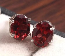 2Ct Oval Cut Halo Lab Created Red Ruby Stud Earrings 14k White Gold Plated