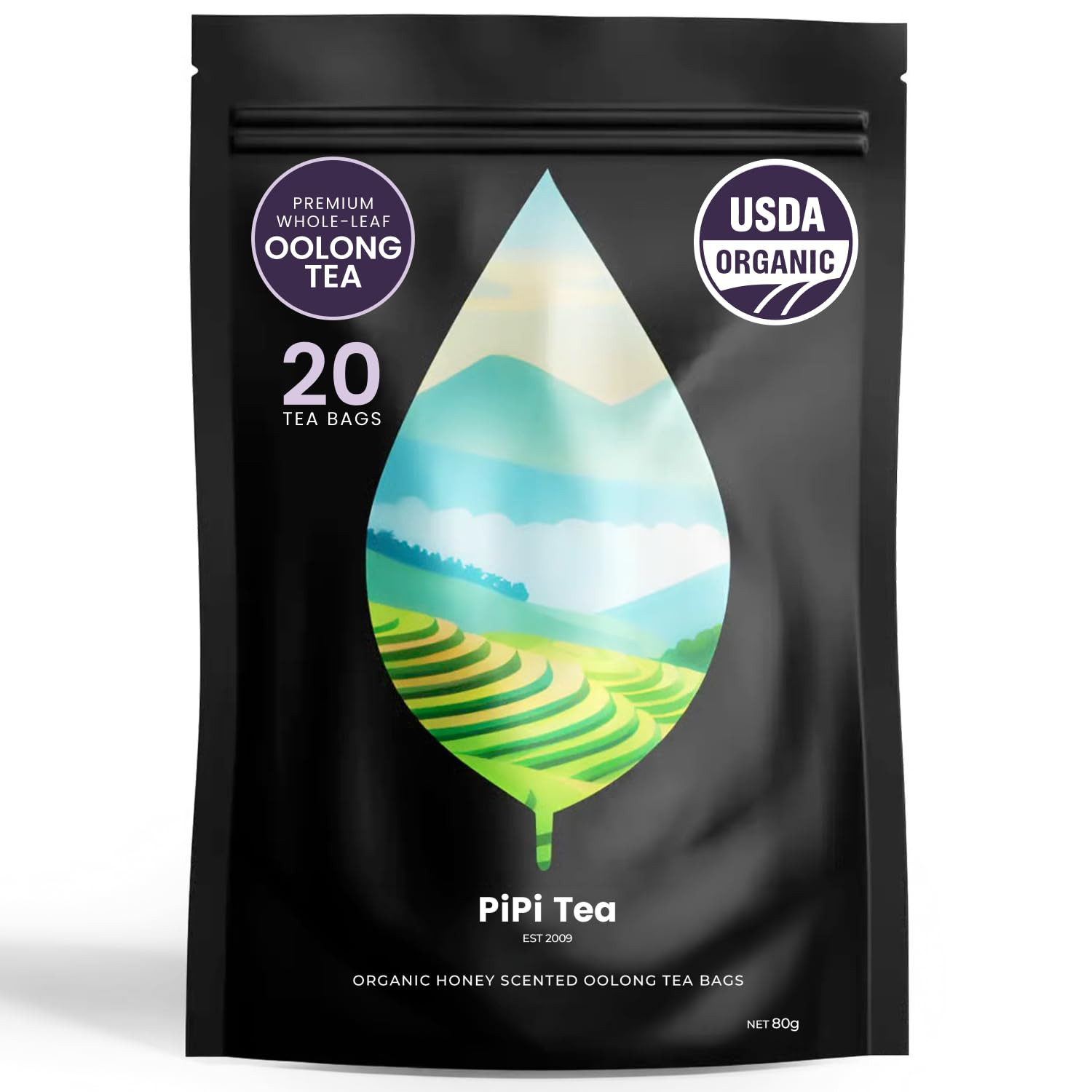 PiPi Tea Organic Oolong Tea Bags &ndash; Whole Leaf, 20 Bags 4g Each &ndash; Cortisol Ca...