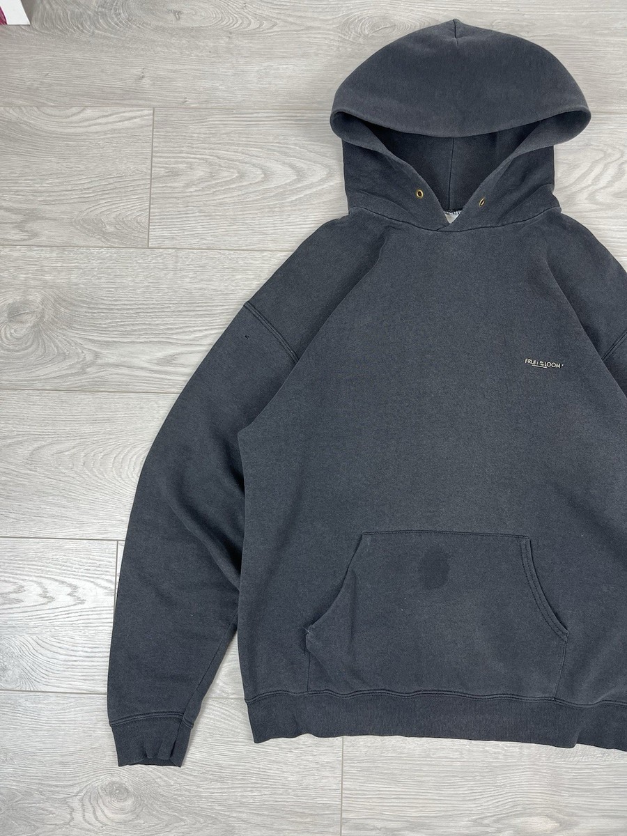 Fruit Of The Loom Vintage Faded Black Blank Boxy Hoodie Mens