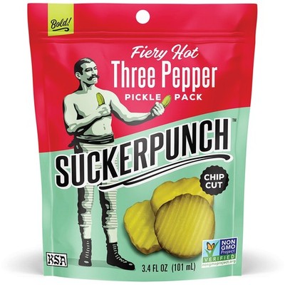 Suckerpunch Pickle Chip 3 Pepper Snack - Spicy, Crunchy, 3.4 oz, Premium Quality
