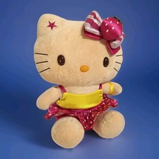 Raro Difícil de Encontrar Sanrio 2010 Bronceado Fresa Arco Hello Kitty Peluche Rosa y Amarillo