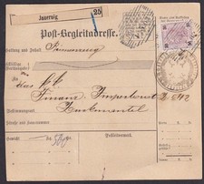 Austria #78 1901 30h on parcel card JAUERNIG Czechoslovakia wi intagio bag seal