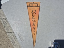Vintage 1928 Duluth Minnesota Aerial Bridge Leather Pennant 6.5” x 16.5”
