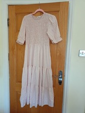 BRAND NEW Pink White Gingham Maxi Peasant Dress The Linen Lady Boutique Freesize