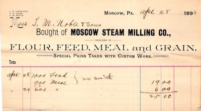 1893 Moscow Steam Milling Co Pennsylvania Commercial Invoice Ledger Sheet