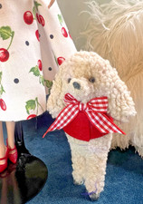 mini Dog cream beige Poodle for Silkstone Barbie Poppy Parker Red Coat & bow
