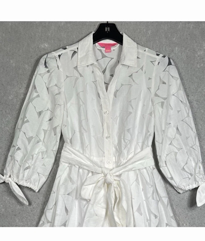 Lilly Pulitzer Amrita Eyelet Midi Dress White Size 8 Shirtdress Beach $278 - Image 4 of 4