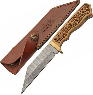 Seax Knife 4.5in Damascus Steel Blade Wood Handle Viking Saxon +