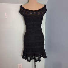 Max Studio Lace Ruffle Off Shoulder Mini Cocktail Little Black Dress Small LBD