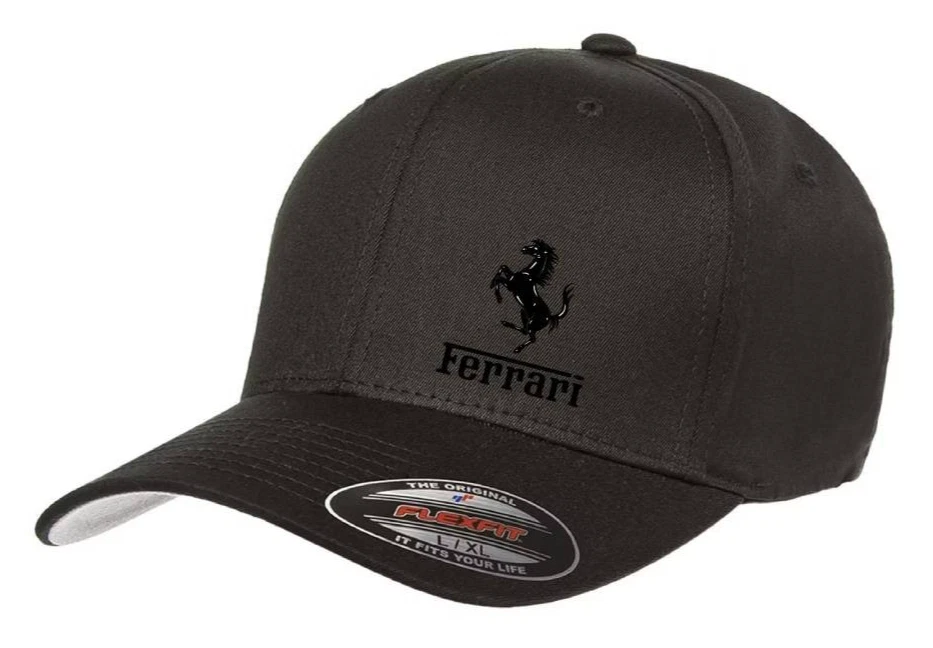 Ferrari Car Logo Cap DTF Black 5001 Flexfit Baseball Hat S/M and L/XL