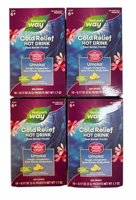 Nature's Way Umcka Cold Relief Hot Drink Mix Lemon 10 Packets Non-Drowsy 4 Boxes