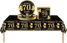 70th Birthday Decorations Pack of 37 Black Gold Party Supplies