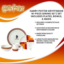 Harry Potter Gryffindor 16-Piece Dining Set  Set Includes Plates, Bowls,  Mugs