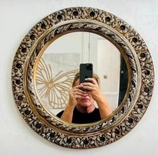 Antique Vinted Baroque Roccoco Design Round Mirror Distressed Gilt Finish