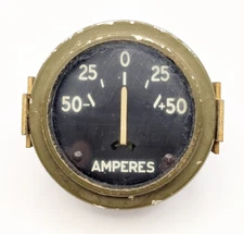 Vintage Ammeter Amperes Meter Gauge -50 +50 Army Green and Black with Mount