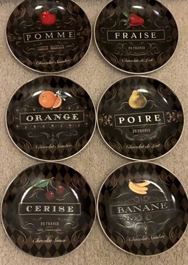 Oneida French Chocolate Set Six Canape Plates Fruit Apple Orange