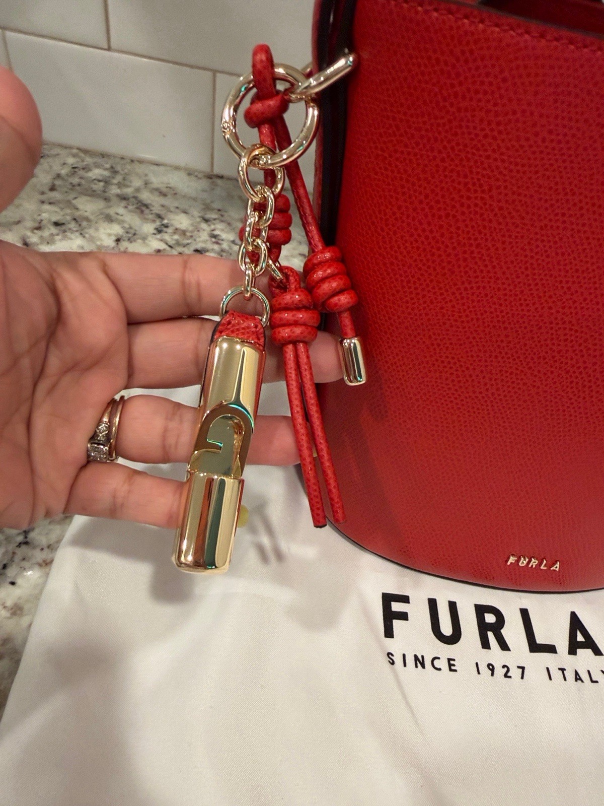 FURLA Danae Red Leather Shoulder Bag 2-Way Crossbody Stylish Authentic image 6