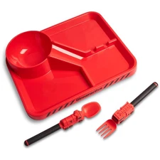 Dining Set For - 3PC Red Firefighter Dinnerware - Fire Truck Utensils - Plate...