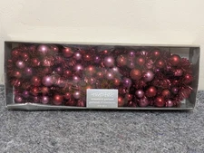 Pier 1 One Vintage 6' CHRISTMAS ORNAMENT GARLAND TINSEL BALL Red Burgundy & Pink