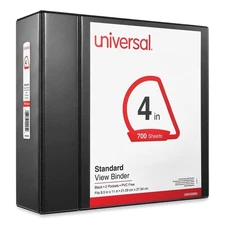 Universal 20995 11" x 8.5" 3 Slant D-Ring View Binder w/ 4" Cap. - Black New