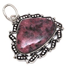 Pendant Rhodonite Gemstone Handmade Mother'Day Silver Jewelry 1.5