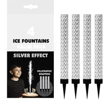 Pack of 4 Silver Ice Fountain Candles Cake Topper Decoration Premium Sparklers