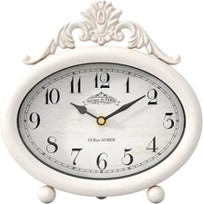 Vintage Table Clock, Desk and Shelf Decor Clock, French Rustic Antique Style Whi