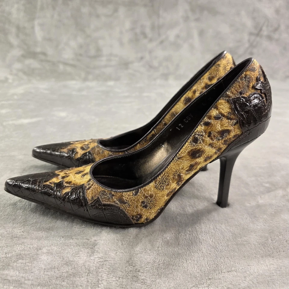 Zapatos de salón Donald J Pliner de alta costura para mujer talla 6 marrón leopardo punta Italia Foto 4 de 4