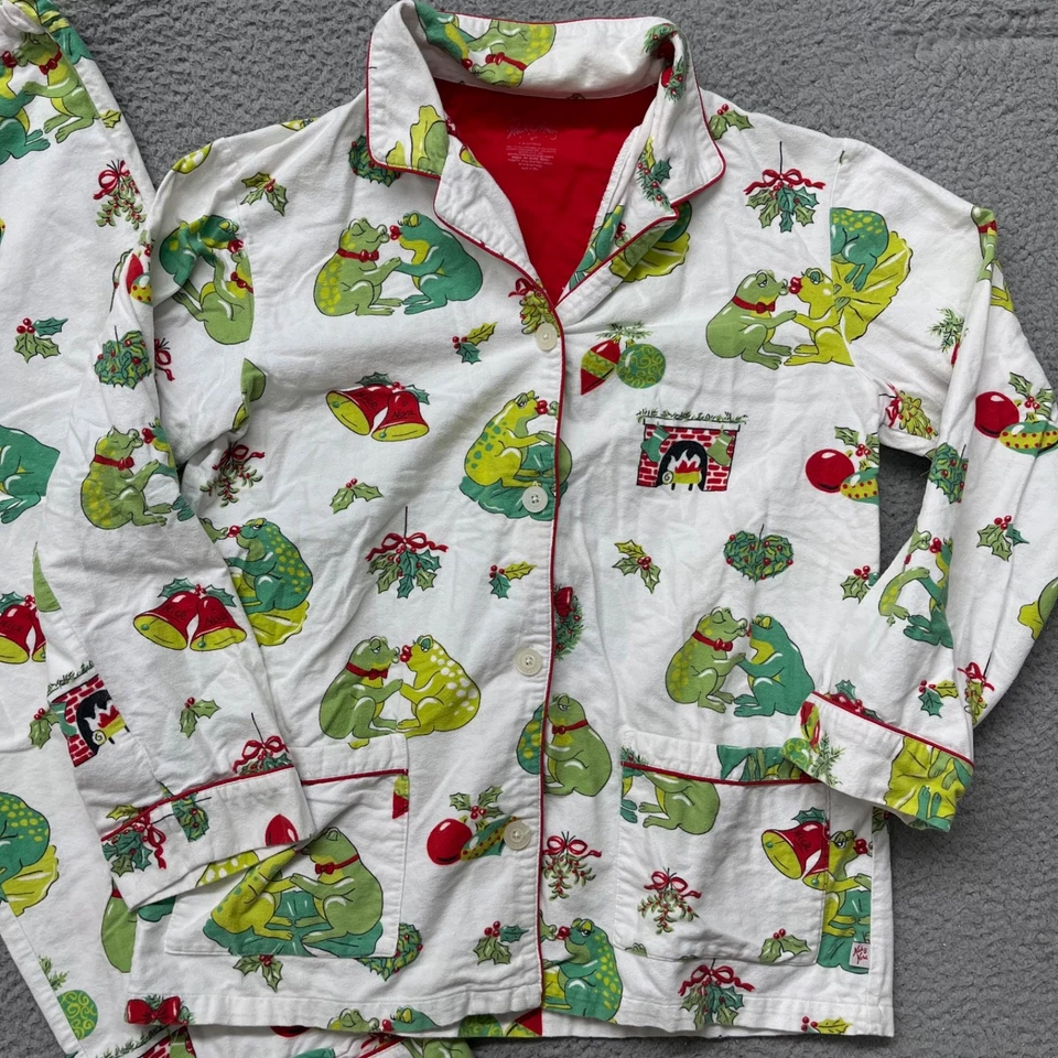 Nick & Nora Pajamas Set Womens M Frogs Flannel Holiday Christmas Mistletoe *Read - Image 2 of 4