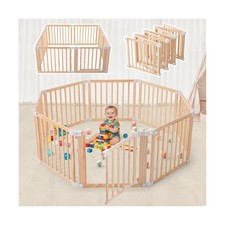 Foldable Wooden Playpen-61"x61"x25"-Large Baby Gate Playpen with Child-Proof ...